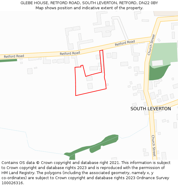 GLEBE HOUSE, RETFORD ROAD, SOUTH LEVERTON, RETFORD, DN22 0BY: Location map and indicative extent of plot