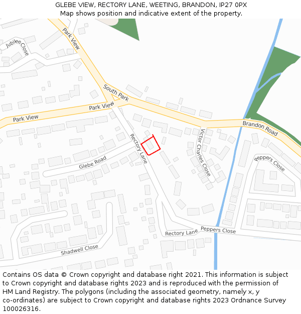 GLEBE VIEW, RECTORY LANE, WEETING, BRANDON, IP27 0PX: Location map and indicative extent of plot