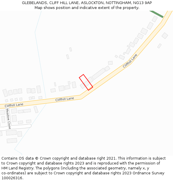 GLEBELANDS, CLIFF HILL LANE, ASLOCKTON, NOTTINGHAM, NG13 9AP: Location map and indicative extent of plot