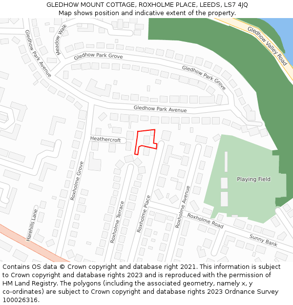 GLEDHOW MOUNT COTTAGE, ROXHOLME PLACE, LEEDS, LS7 4JQ: Location map and indicative extent of plot