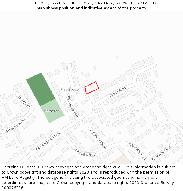 GLEEDALE, CAMPING FIELD LANE, STALHAM, NORWICH, NR12 9ED: Location map and indicative extent of plot