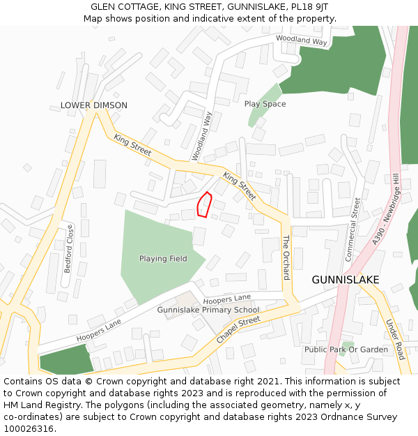 GLEN COTTAGE, KING STREET, GUNNISLAKE, PL18 9JT: Location map and indicative extent of plot