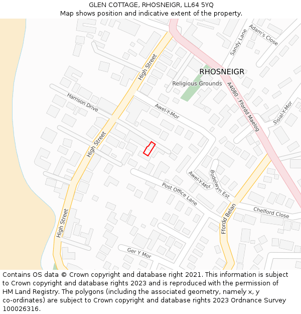 GLEN COTTAGE, RHOSNEIGR, LL64 5YQ: Location map and indicative extent of plot