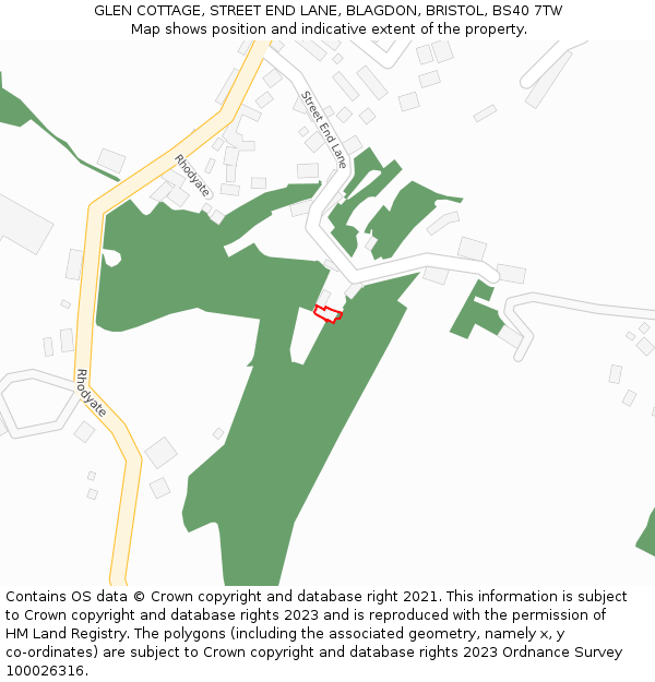 GLEN COTTAGE, STREET END LANE, BLAGDON, BRISTOL, BS40 7TW: Location map and indicative extent of plot