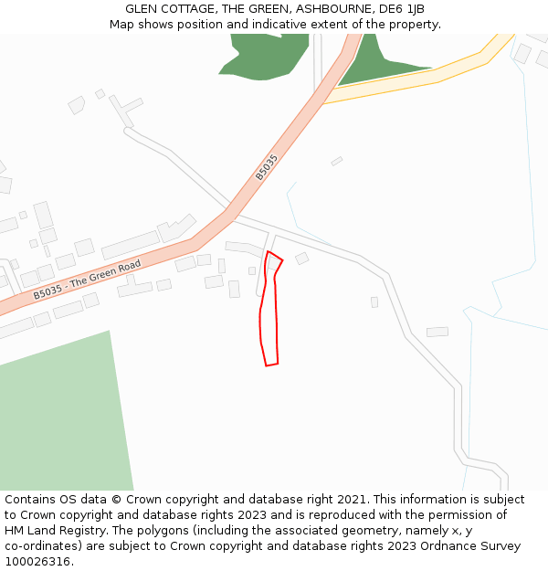 GLEN COTTAGE, THE GREEN, ASHBOURNE, DE6 1JB: Location map and indicative extent of plot