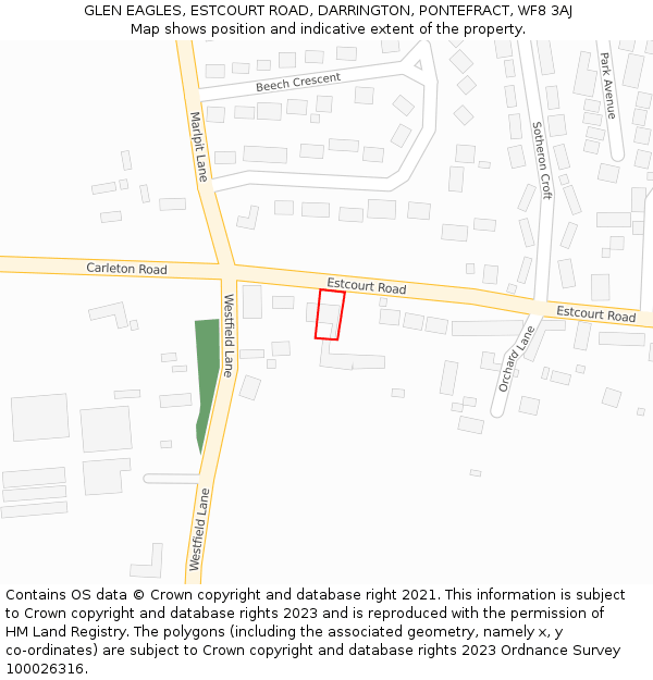 GLEN EAGLES, ESTCOURT ROAD, DARRINGTON, PONTEFRACT, WF8 3AJ: Location map and indicative extent of plot