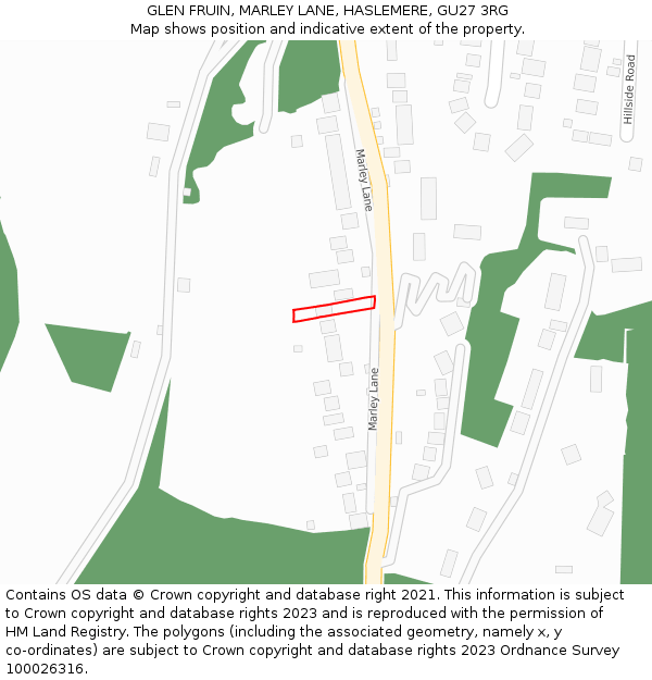 GLEN FRUIN, MARLEY LANE, HASLEMERE, GU27 3RG: Location map and indicative extent of plot