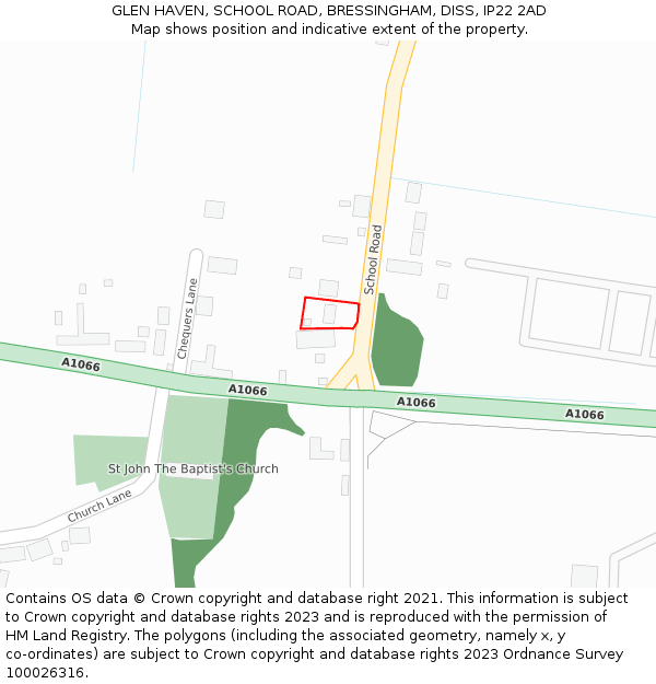 GLEN HAVEN, SCHOOL ROAD, BRESSINGHAM, DISS, IP22 2AD: Location map and indicative extent of plot