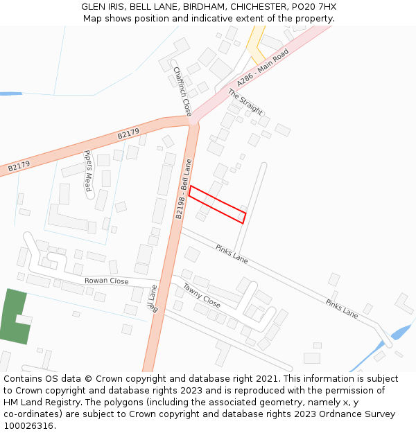 GLEN IRIS, BELL LANE, BIRDHAM, CHICHESTER, PO20 7HX: Location map and indicative extent of plot