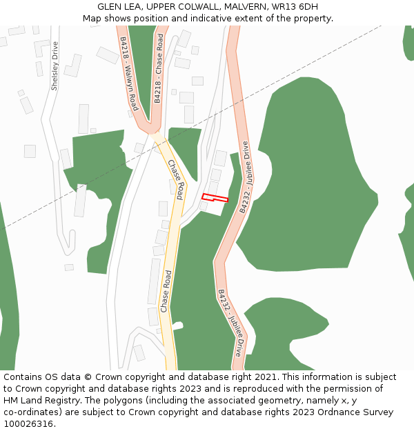 GLEN LEA, UPPER COLWALL, MALVERN, WR13 6DH: Location map and indicative extent of plot