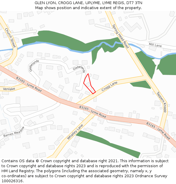 GLEN LYON, CROGG LANE, UPLYME, LYME REGIS, DT7 3TN: Location map and indicative extent of plot