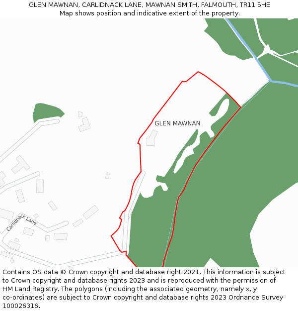 GLEN MAWNAN, CARLIDNACK LANE, MAWNAN SMITH, FALMOUTH, TR11 5HE: Location map and indicative extent of plot