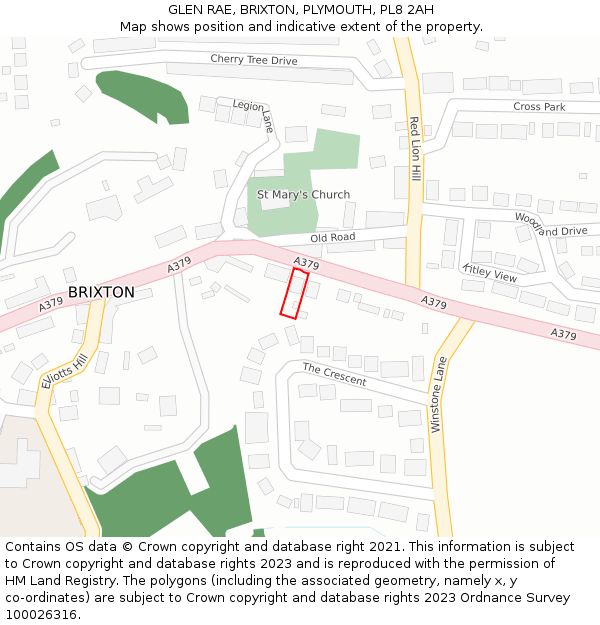 GLEN RAE, BRIXTON, PLYMOUTH, PL8 2AH: Location map and indicative extent of plot