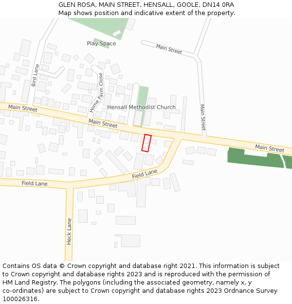 GLEN ROSA, MAIN STREET, HENSALL, GOOLE, DN14 0RA: Location map and indicative extent of plot