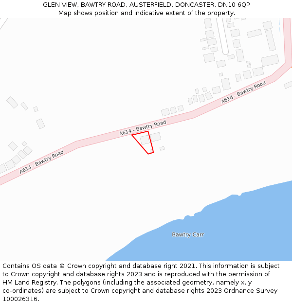 GLEN VIEW, BAWTRY ROAD, AUSTERFIELD, DONCASTER, DN10 6QP: Location map and indicative extent of plot