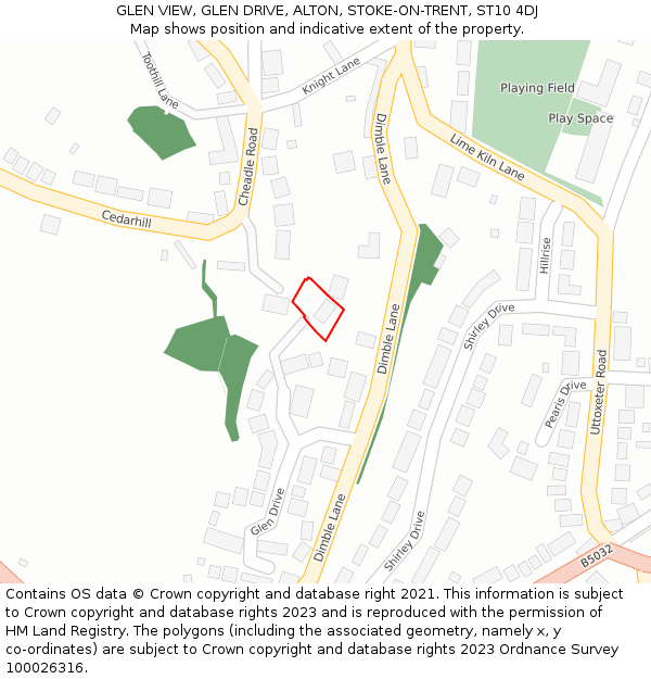 GLEN VIEW, GLEN DRIVE, ALTON, STOKE-ON-TRENT, ST10 4DJ: Location map and indicative extent of plot