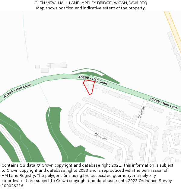 GLEN VIEW, HALL LANE, APPLEY BRIDGE, WIGAN, WN6 9EQ: Location map and indicative extent of plot