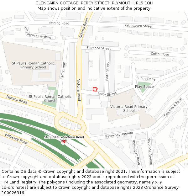 GLENCAIRN COTTAGE, PERCY STREET, PLYMOUTH, PL5 1QH: Location map and indicative extent of plot