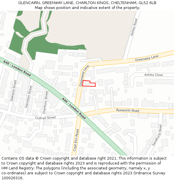 GLENCAIRN, GREENWAY LANE, CHARLTON KINGS, CHELTENHAM, GL52 6LB: Location map and indicative extent of plot