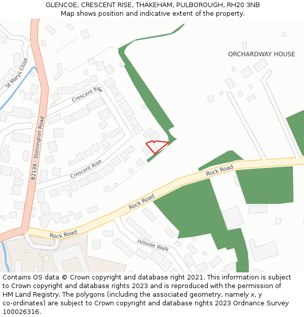 GLENCOE, CRESCENT RISE, THAKEHAM, PULBOROUGH, RH20 3NB: Location map and indicative extent of plot