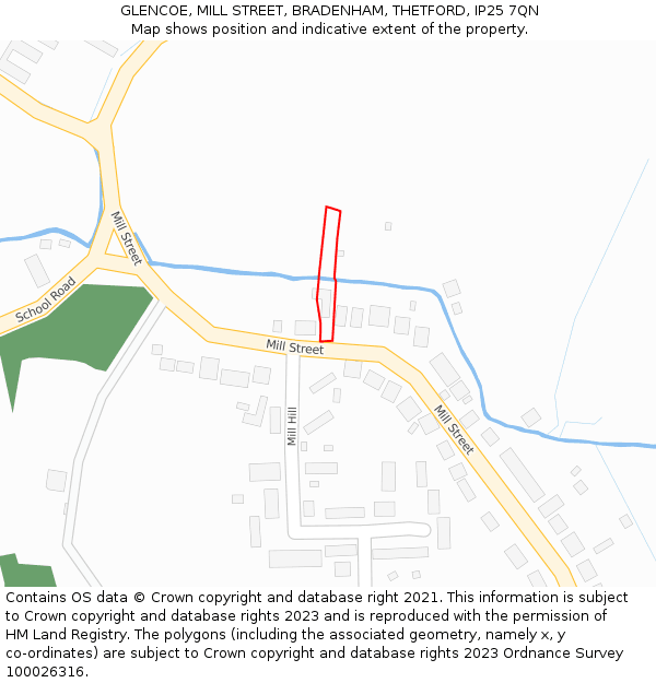 GLENCOE, MILL STREET, BRADENHAM, THETFORD, IP25 7QN: Location map and indicative extent of plot