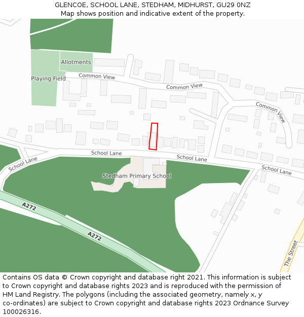 GLENCOE, SCHOOL LANE, STEDHAM, MIDHURST, GU29 0NZ: Location map and indicative extent of plot
