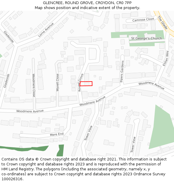 GLENCREE, ROUND GROVE, CROYDON, CR0 7PP: Location map and indicative extent of plot
