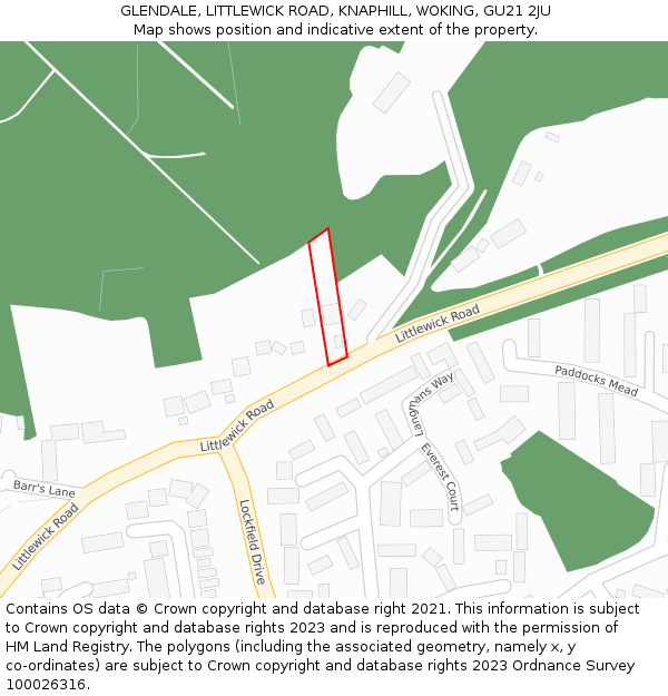 GLENDALE, LITTLEWICK ROAD, KNAPHILL, WOKING, GU21 2JU: Location map and indicative extent of plot