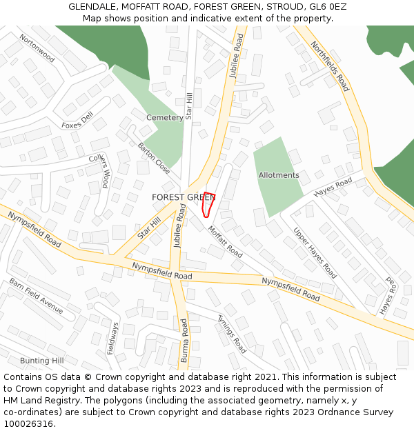 GLENDALE, MOFFATT ROAD, FOREST GREEN, STROUD, GL6 0EZ: Location map and indicative extent of plot