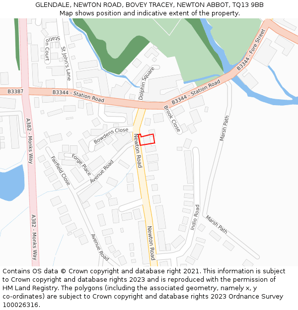 GLENDALE, NEWTON ROAD, BOVEY TRACEY, NEWTON ABBOT, TQ13 9BB: Location map and indicative extent of plot