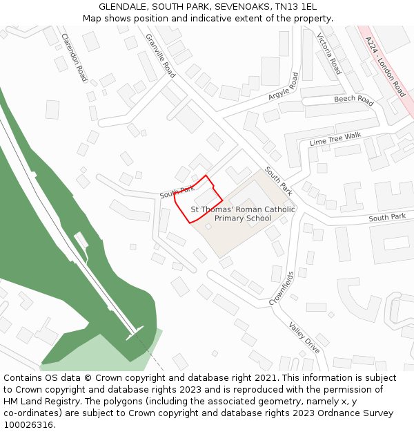 GLENDALE, SOUTH PARK, SEVENOAKS, TN13 1EL: Location map and indicative extent of plot