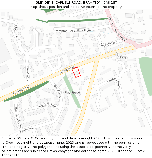 GLENDENE, CARLISLE ROAD, BRAMPTON, CA8 1ST: Location map and indicative extent of plot