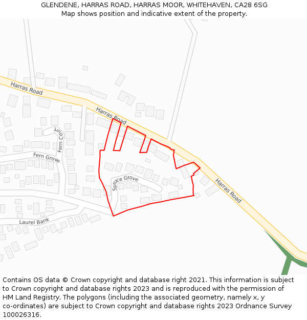 GLENDENE, HARRAS ROAD, HARRAS MOOR, WHITEHAVEN, CA28 6SG: Location map and indicative extent of plot