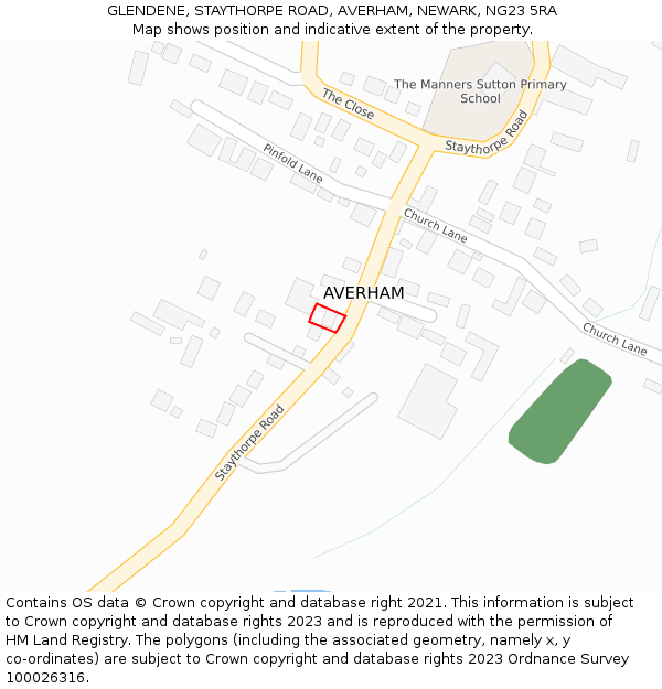 GLENDENE, STAYTHORPE ROAD, AVERHAM, NEWARK, NG23 5RA: Location map and indicative extent of plot