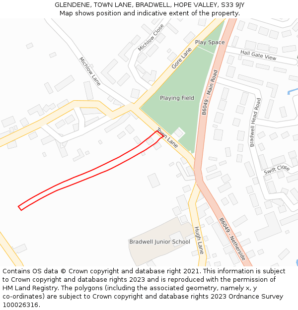 GLENDENE, TOWN LANE, BRADWELL, HOPE VALLEY, S33 9JY: Location map and indicative extent of plot