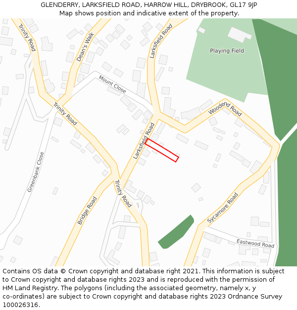 GLENDERRY, LARKSFIELD ROAD, HARROW HILL, DRYBROOK, GL17 9JP: Location map and indicative extent of plot