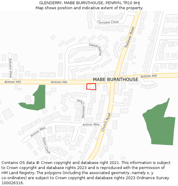 GLENDERRY, MABE BURNTHOUSE, PENRYN, TR10 9HJ: Location map and indicative extent of plot