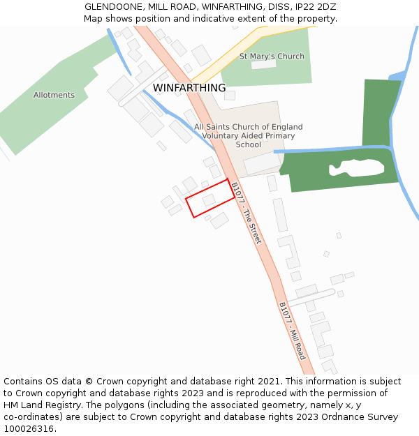 GLENDOONE, MILL ROAD, WINFARTHING, DISS, IP22 2DZ: Location map and indicative extent of plot