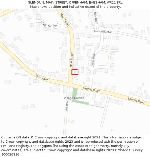 GLENDUN, MAIN STREET, OFFENHAM, EVESHAM, WR11 8RL: Location map and indicative extent of plot