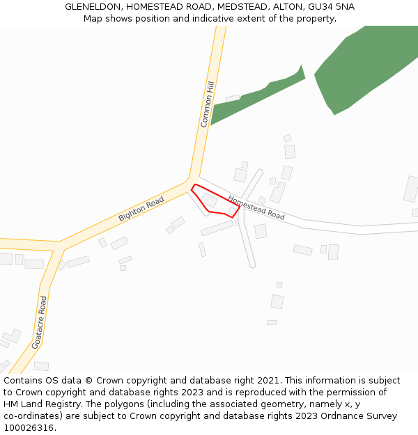 GLENELDON, HOMESTEAD ROAD, MEDSTEAD, ALTON, GU34 5NA: Location map and indicative extent of plot