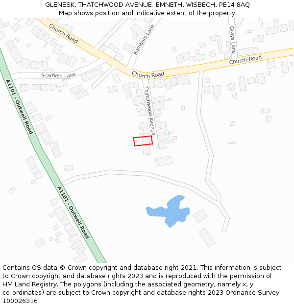 GLENESK, THATCHWOOD AVENUE, EMNETH, WISBECH, PE14 8AQ: Location map and indicative extent of plot