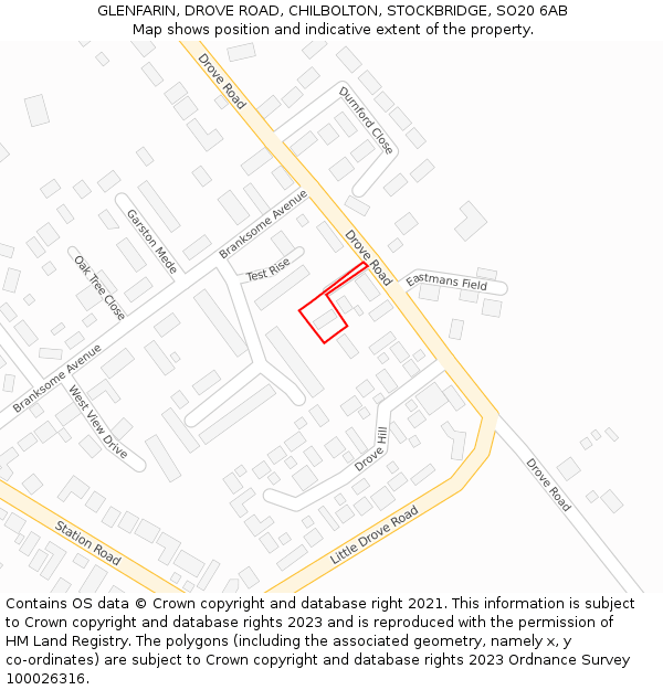 GLENFARIN, DROVE ROAD, CHILBOLTON, STOCKBRIDGE, SO20 6AB: Location map and indicative extent of plot