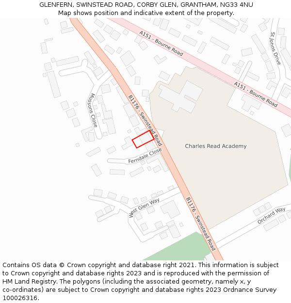 GLENFERN, SWINSTEAD ROAD, CORBY GLEN, GRANTHAM, NG33 4NU: Location map and indicative extent of plot
