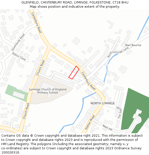 GLENFIELD, CANTERBURY ROAD, LYMINGE, FOLKESTONE, CT18 8HU: Location map and indicative extent of plot