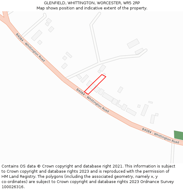 GLENFIELD, WHITTINGTON, WORCESTER, WR5 2RP: Location map and indicative extent of plot
