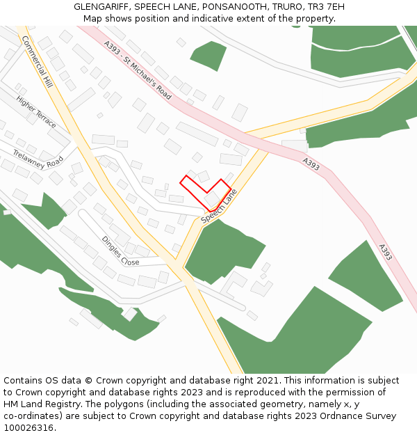 GLENGARIFF, SPEECH LANE, PONSANOOTH, TRURO, TR3 7EH: Location map and indicative extent of plot