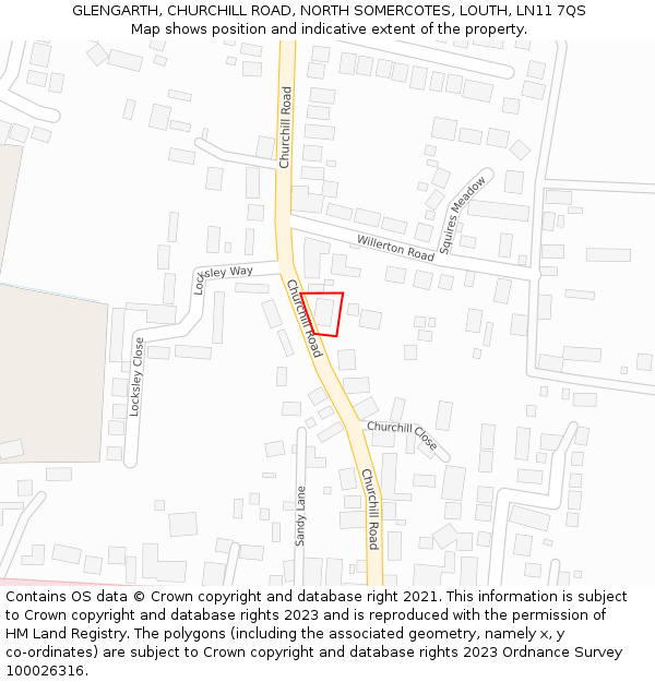 GLENGARTH, CHURCHILL ROAD, NORTH SOMERCOTES, LOUTH, LN11 7QS: Location map and indicative extent of plot