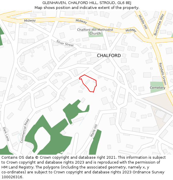 GLENHAVEN, CHALFORD HILL, STROUD, GL6 8EJ: Location map and indicative extent of plot