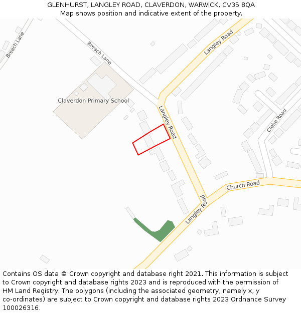 GLENHURST, LANGLEY ROAD, CLAVERDON, WARWICK, CV35 8QA: Location map and indicative extent of plot