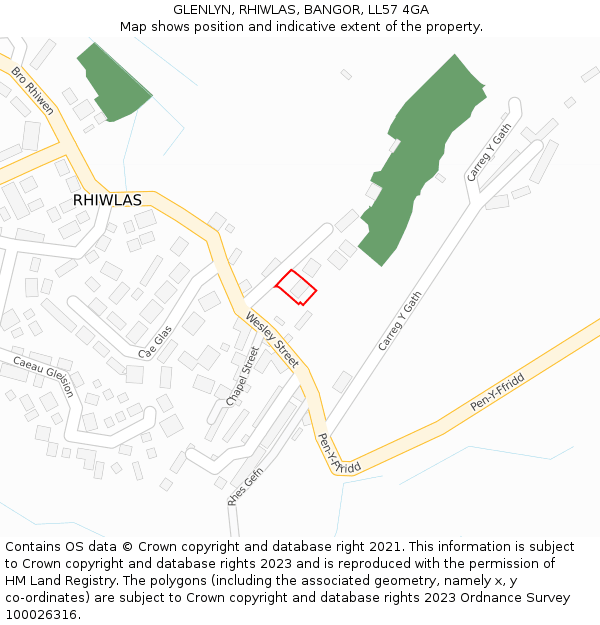 GLENLYN, RHIWLAS, BANGOR, LL57 4GA: Location map and indicative extent of plot